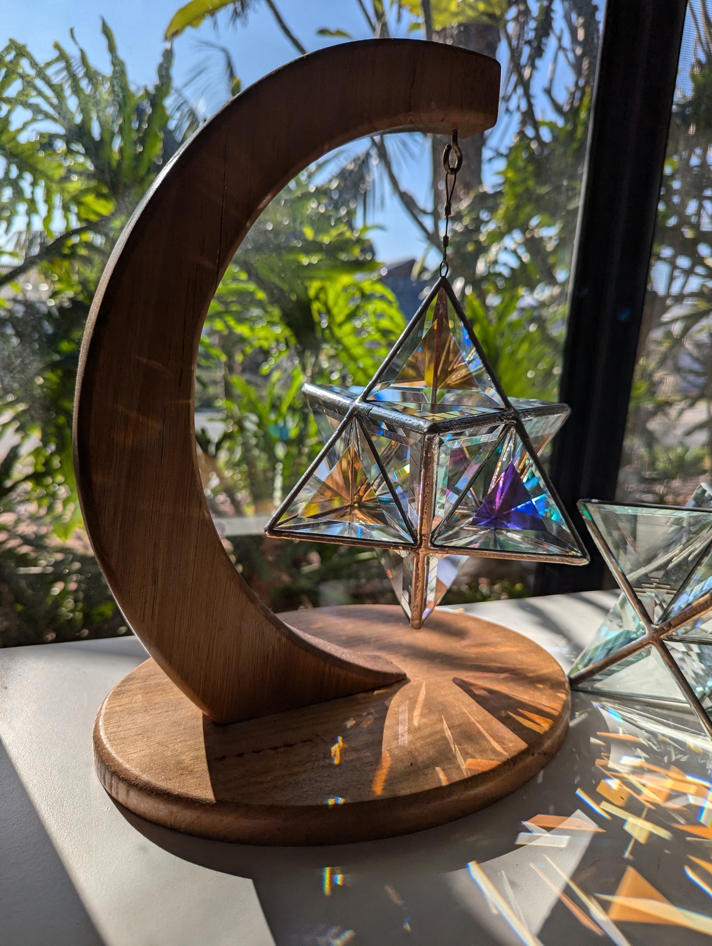 Dichroic Merkaba and Half Moon Stand Package